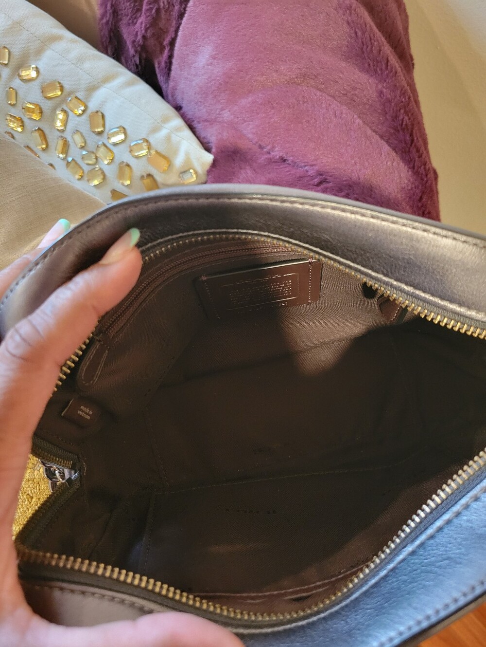 Coach Metallic Gray Embossed Signature Leather Crossbody Bag - Picture 10 of 10